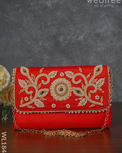 White Beaded Stone Work Clutch - Wl1844 Clutches And Purses