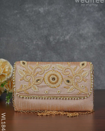 White Beaded Stone Work Clutch - Wl1844 Clutches And Purses