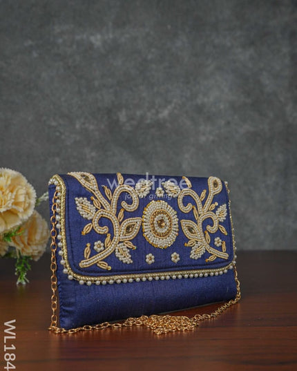 White Beaded Stone Work Clutch - Wl1844 Clutches And Purses