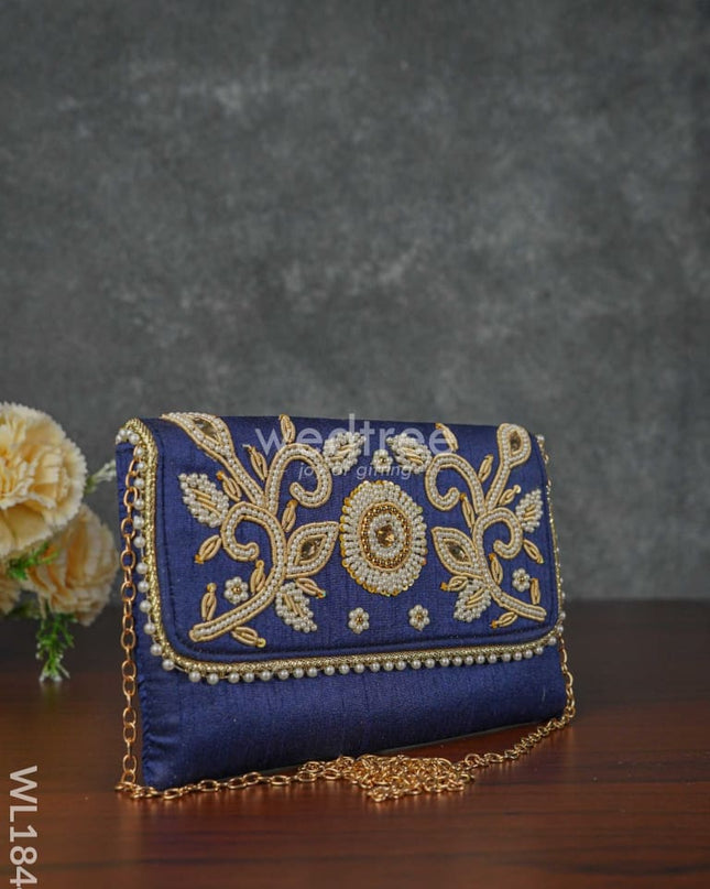 White Beaded Stone Work Clutch - Wl1844 Clutches And Purses