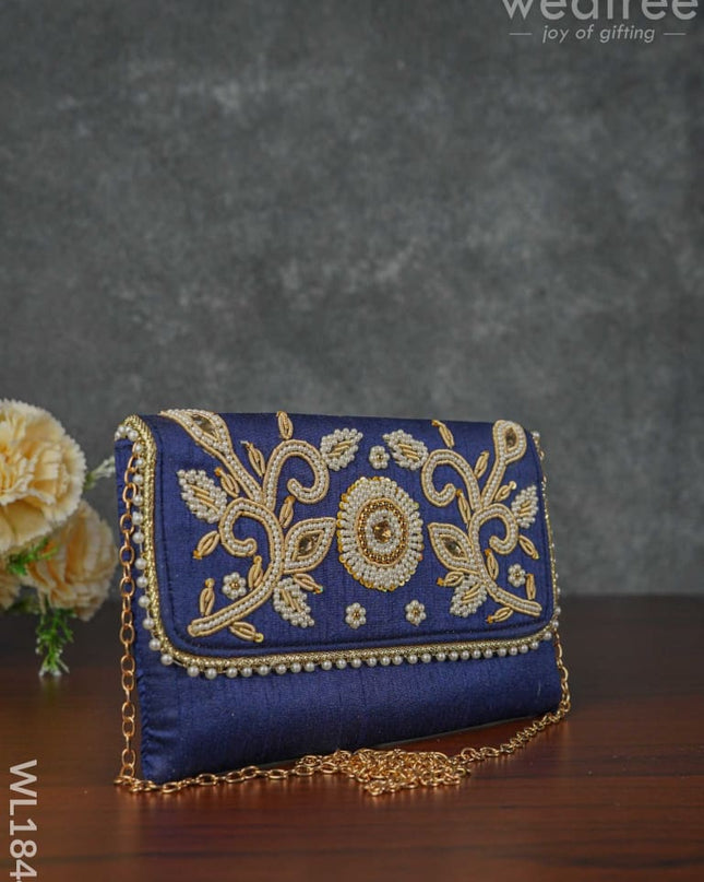 White Beaded Stone Work Clutch - Wl1844 Clutches And Purses
