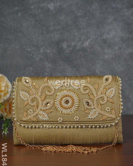 White Beaded Stone Work Clutch - Wl1844 Clutches And Purses