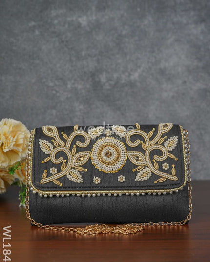 White Beaded Stone Work Clutch - Wl1844 Clutches And Purses
