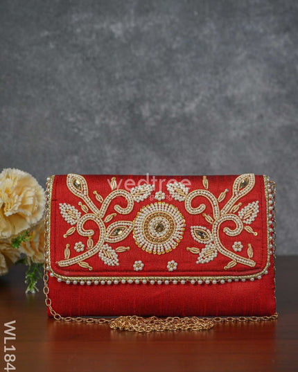 White Beaded Stone Work Clutch - Wl1844 Clutches And Purses