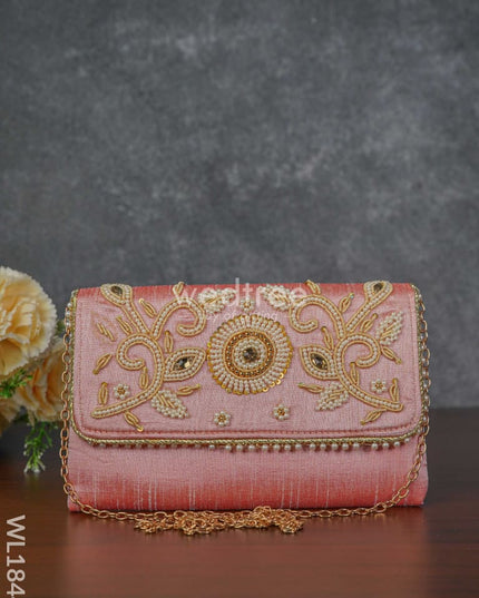 White Beaded Stone Work Clutch - Wl1844 Clutches And Purses