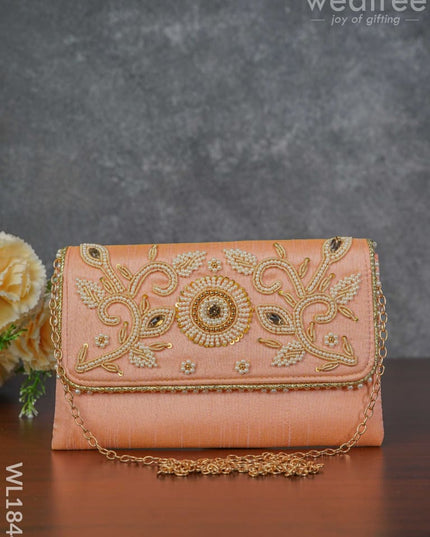 White Beaded Stone Work Clutch - Wl1844 Clutches And Purses