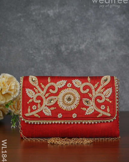 White Beaded Stone Work Clutch - Wl1844 Clutches And Purses