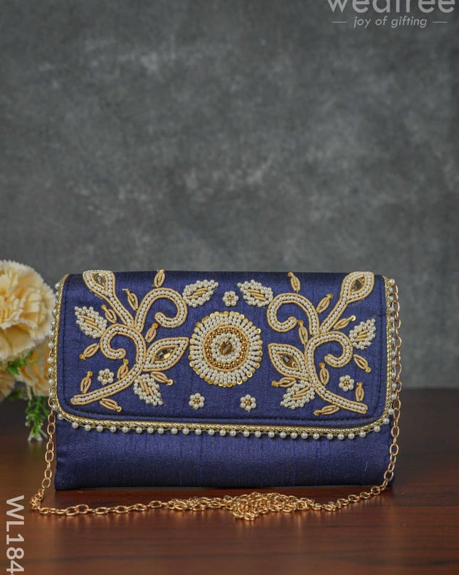 White Beaded Stone Work Clutch - Wl1844 Clutches And Purses