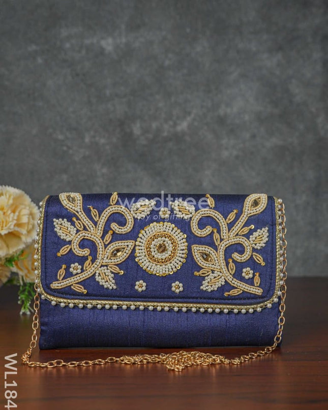 White Beaded Stone Work Clutch - Wl1844 Clutches And Purses