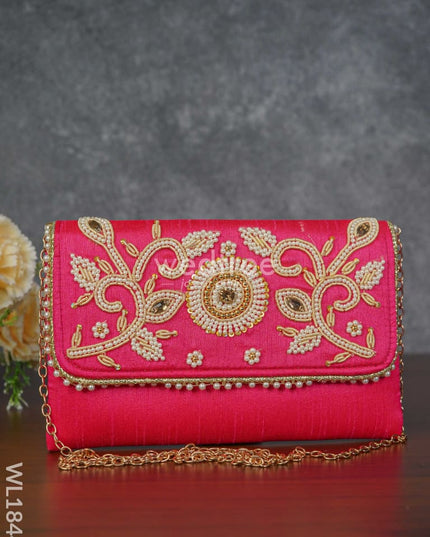 White Beaded Stone Work Clutch - Wl1844 Clutches And Purses