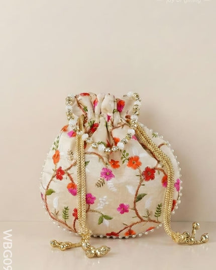 Designer Potli Bag with Floral Embroidery - WBG0929 - Potli Bags
