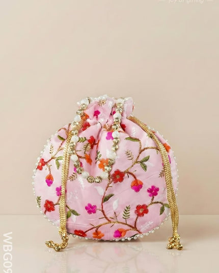 Designer Potli Bag with Floral Embroidery - WBG0929 - Potli Bags
