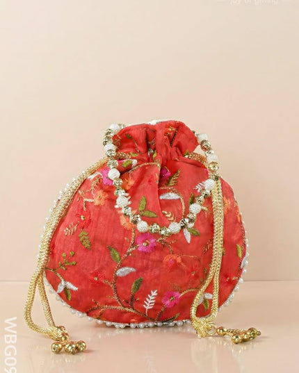 Designer Potli Bag with Floral Embroidery - WBG0929 - Potli Bags