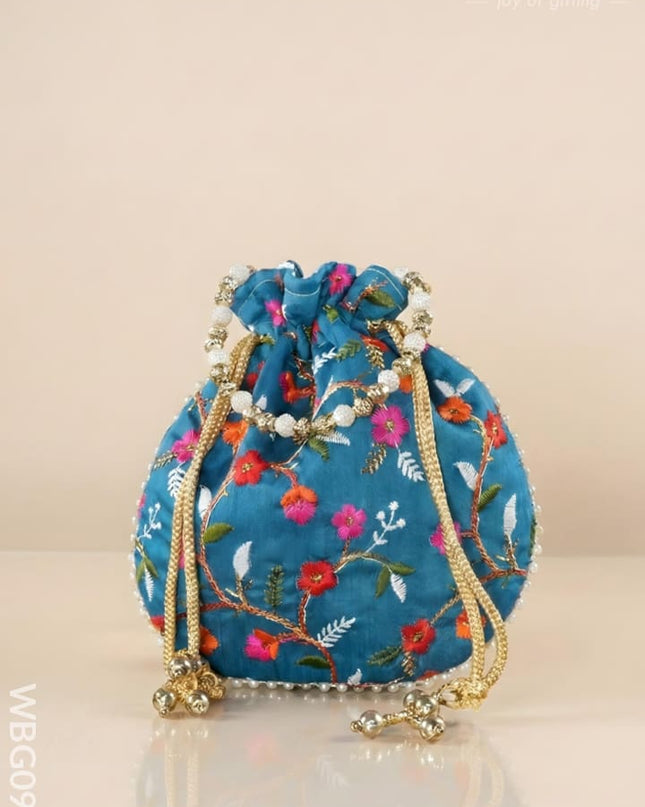 Designer Potli Bag with Floral Embroidery - WBG0929 - Potli Bags