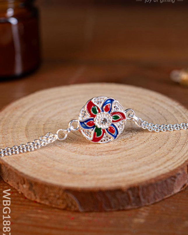 Designer Rakhi - Silver - Flower - WBG1887-4 - Add-ons
