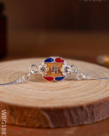 Designer Rakhi - Silver - Swastik - WBG1887-3 - Add-ons