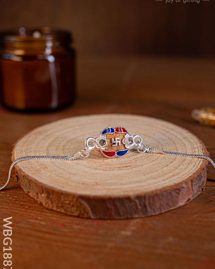Designer Rakhi - Silver - Swastik - WBG1887-3 - Add-ons