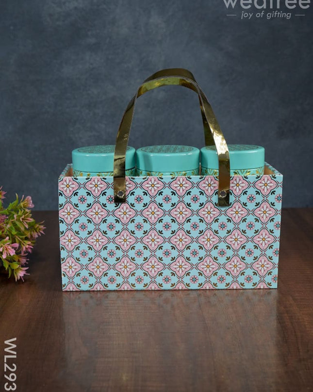 Digital Print Bag With Printed Tin Jars - Set Of 3 Wl2939 Dining Essentials
