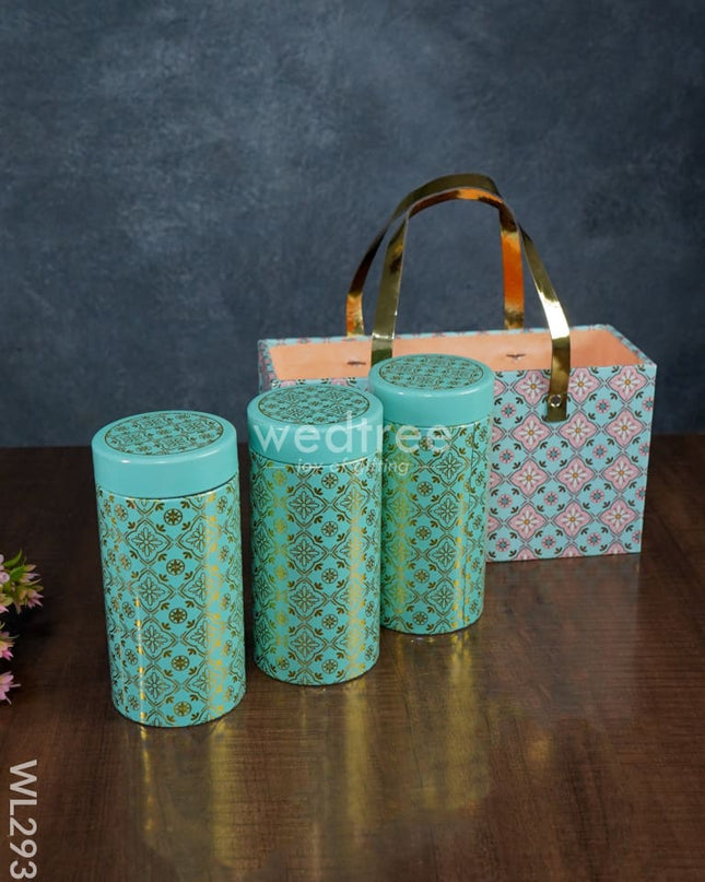 Digital Print Bag With Printed Tin Jars - Set Of 3 Wl2939 Dining Essentials