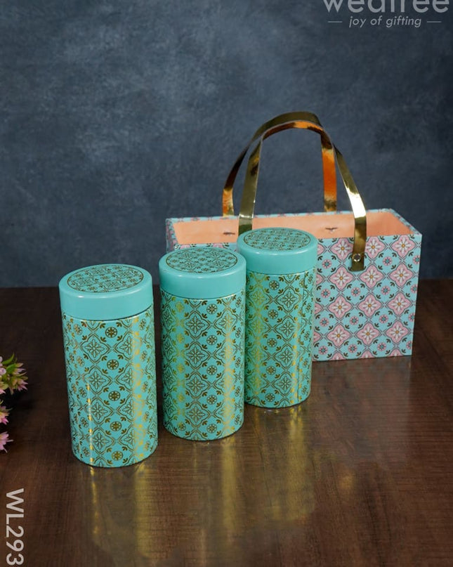 Digital Print Bag With Printed Tin Jars - Set Of 3 Wl2939 Dining Essentials