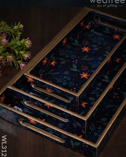 Digital Printed Floral Tray - Set Of 3 Wl3128 Wooden Trays