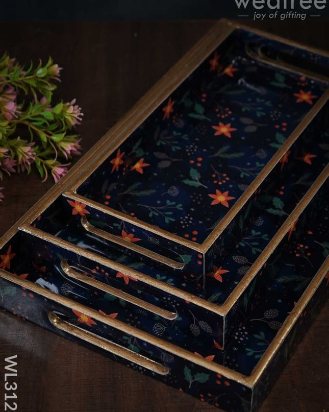 Digital Printed Floral Tray - Set Of 3 Wl3128 Wooden Trays