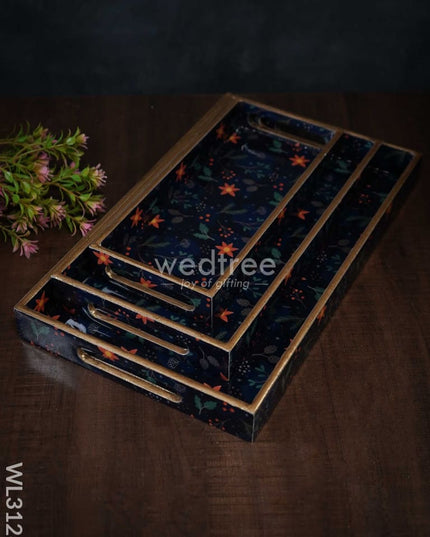 Digital Printed Floral Tray - Set Of 3 Wl3128 Wooden Trays