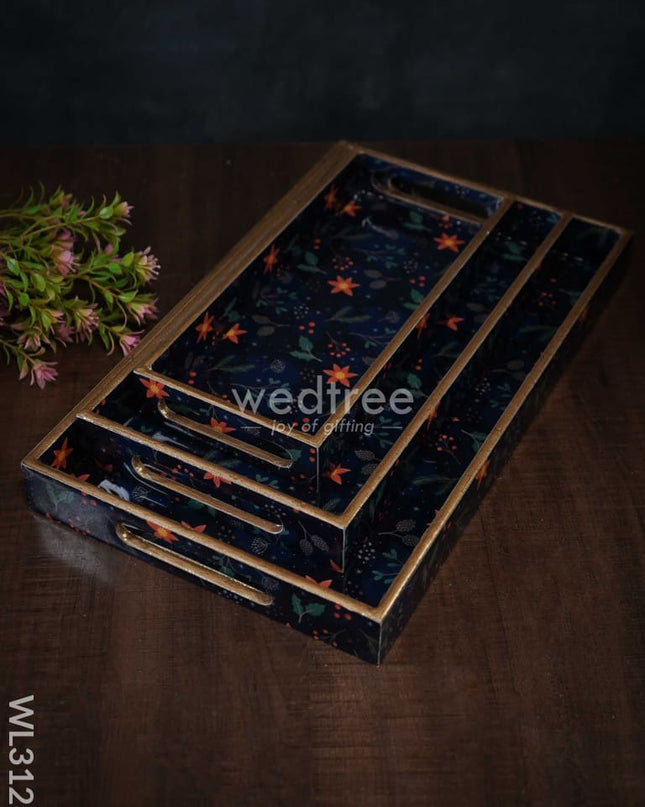 Digital Printed Floral Tray - Set Of 3 Wl3128 Wooden Trays