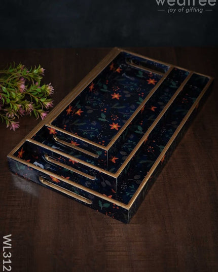 Digital Printed Floral Tray - Set Of 3 Wl3128 Wooden Trays