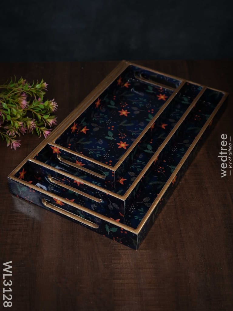 Digital Printed Floral Tray - Set Of 3 Wl3128 Wooden Trays