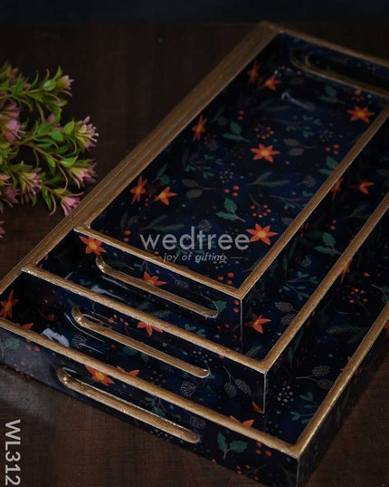 Digital Printed Floral Tray - Set Of 3 Wl3128 Wooden Trays