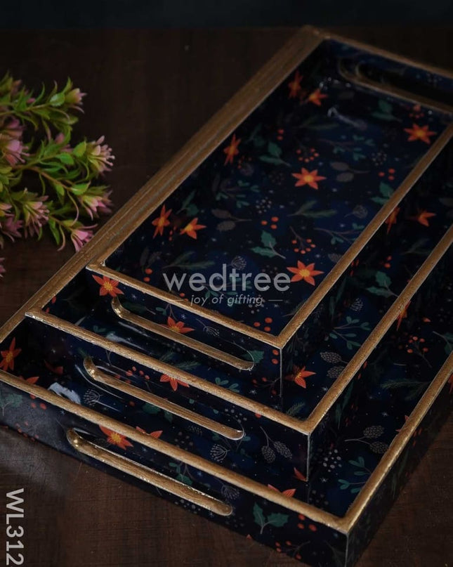 Digital Printed Floral Tray - Set Of 3 Wl3128 Wooden Trays