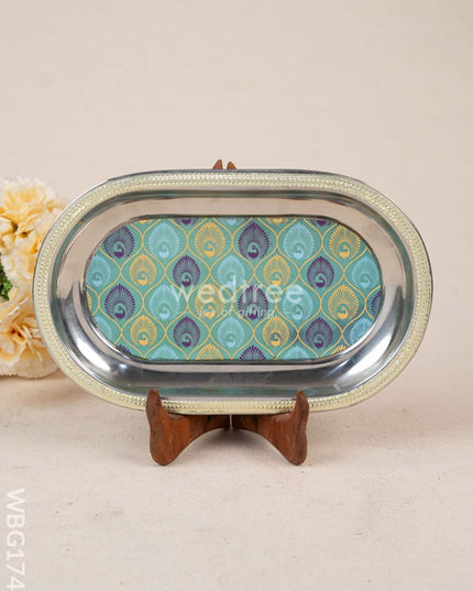 Digital Printed Meenakari Oval Plate - Peacock Design - WBG1742 Meenakari Trays & Plates