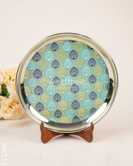 Digital Printed Meenakari Round Plate - Peacock Design - WL5111 Meenakari Trays & Plates