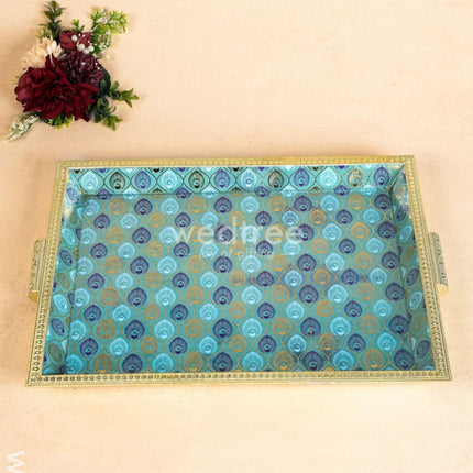 Digital Printed Meenakari Tray - Peacock Design - WL5112 Meenakari Trays & Plates