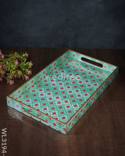 Digital Printed Meenakari Trays (Teal) - Wl3194 Medium Wooden