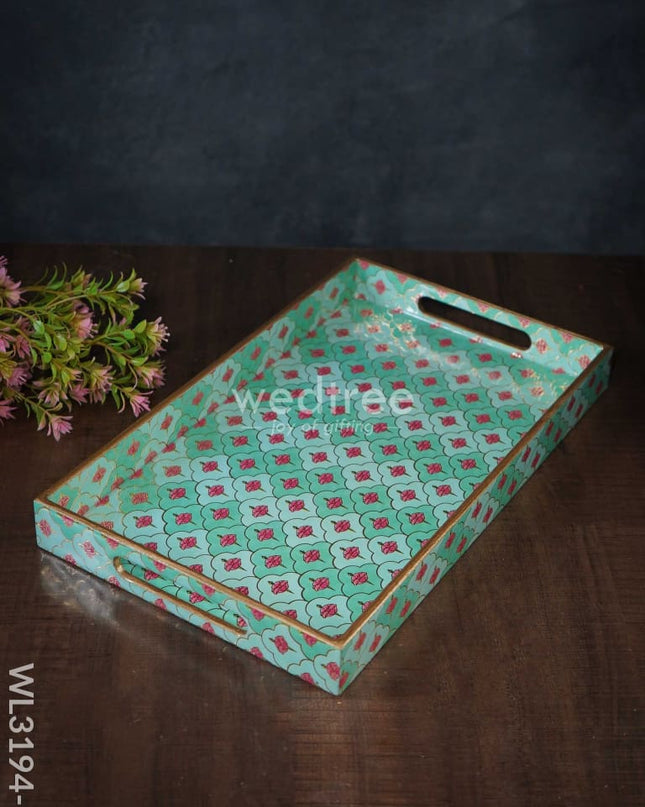 Digital Printed Meenakari Trays (Teal) - Wl3194 Medium Wooden