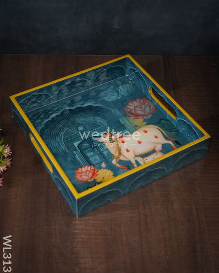Digital Printed Pichwai Tray - Blue Wl3137 Wooden Trays