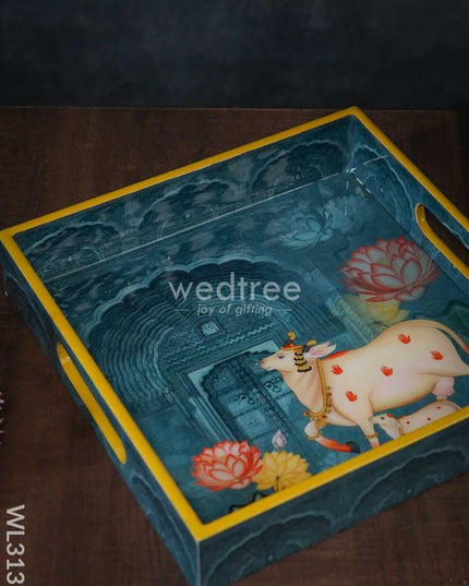Digital Printed Pichwai Tray - Blue Wl3137 Wooden Trays