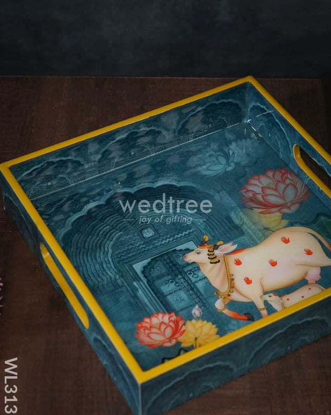 Digital Printed Pichwai Tray - Blue Wl3137 Wooden Trays
