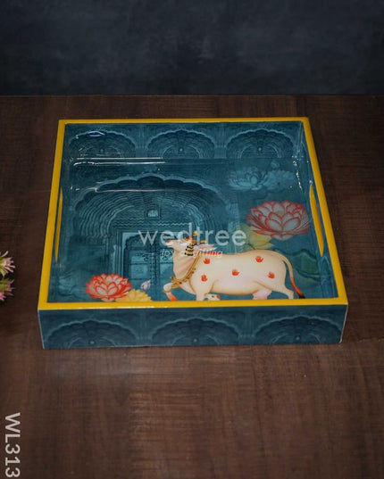 Digital Printed Pichwai Tray - Blue Wl3137 Wooden Trays