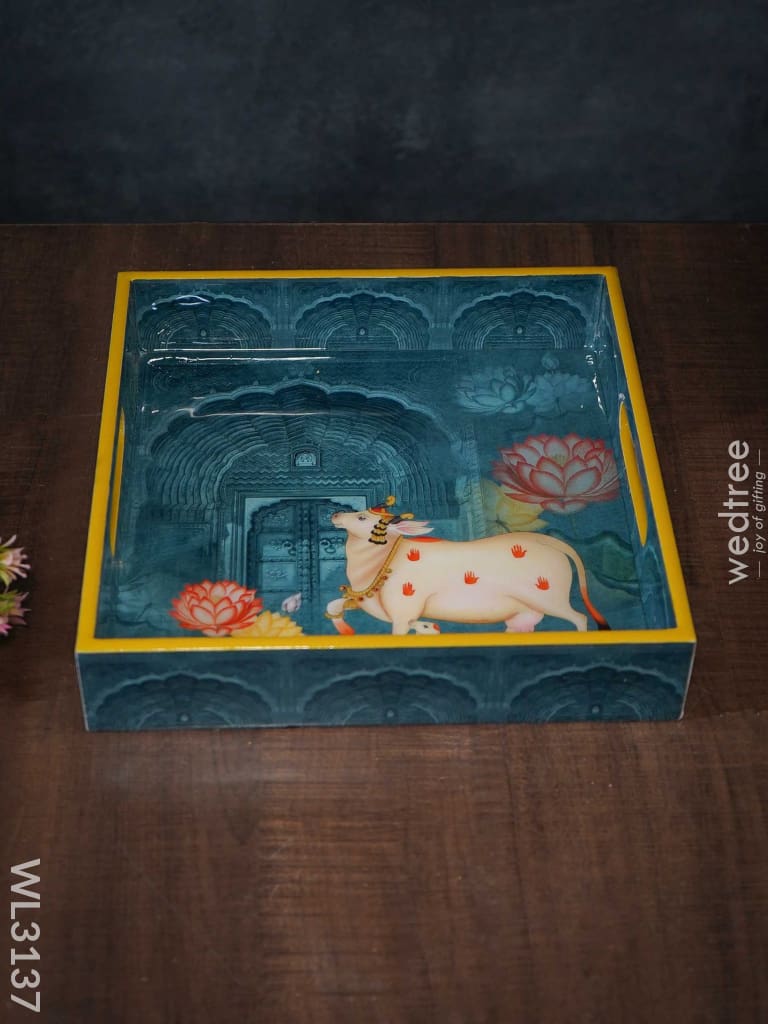 Digital Printed Pichwai Tray - Blue Wl3137 Wooden Trays