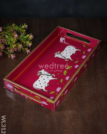 Digital Printed Pichwai Trays (Pink) - Set Of 3 Wl3126 Wooden