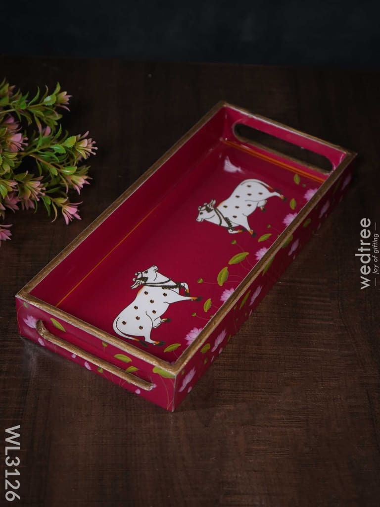 Digital Printed Pichwai Trays (Pink) - Set Of 3 Wl3126 Wooden