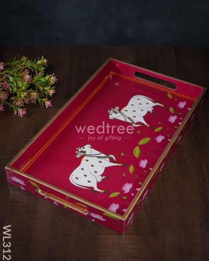 Digital Printed Pichwai Trays (Pink) - Set Of 3 Wl3126 Wooden