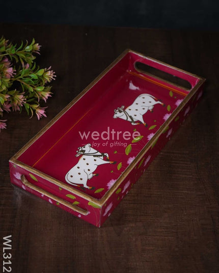 Digital Printed Pichwai Trays (Pink) - Set Of 3 Wl3126 Wooden