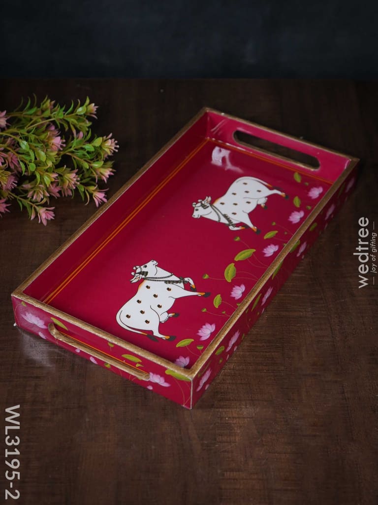Digital Printed Pichwai Trays (Pink) - Wl3195 Medium Wooden