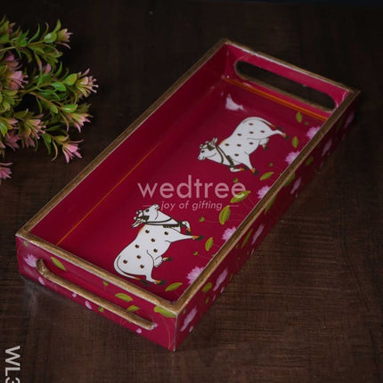 Digital Printed Pichwai Trays (Pink) - Wl3195 Small Wooden
