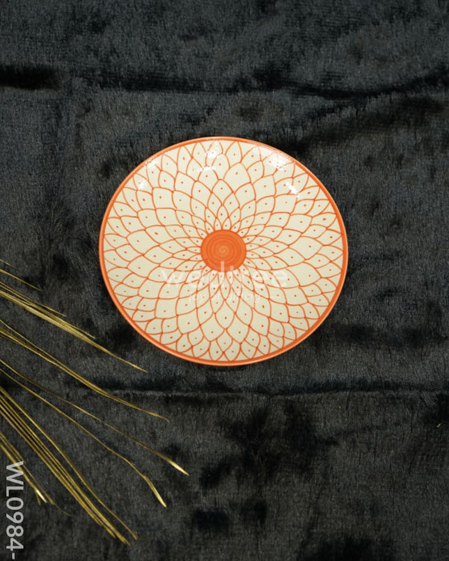 Dinner Plate -10Inches - Wl0984 Orange Coloured With Floral Design Ceramics