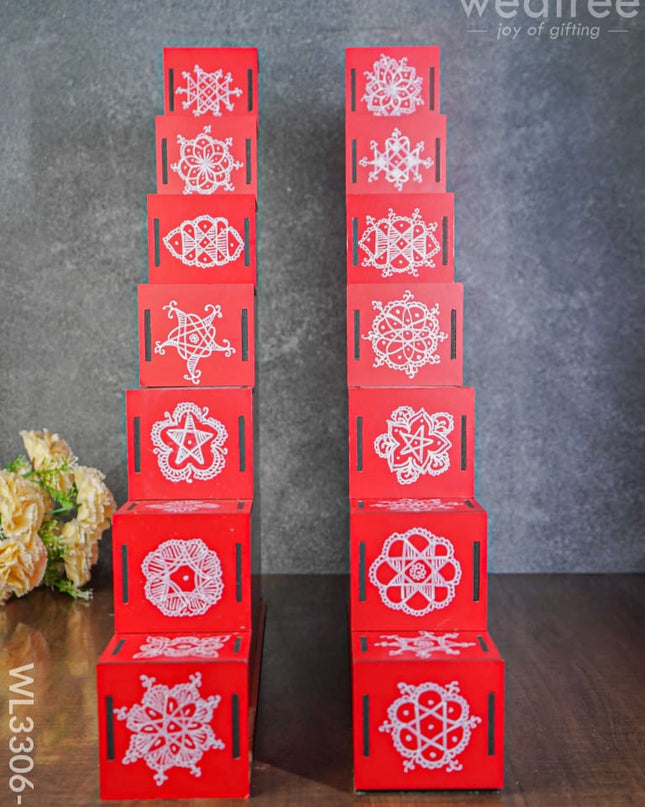 Dismantable 7 Step Diya Padi - Set Of 2 Wl3306-1 Wooden Decor